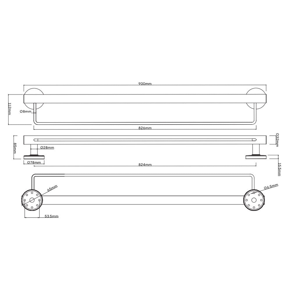 Evekare Towel Rail Grab Rail 900 x 32mm