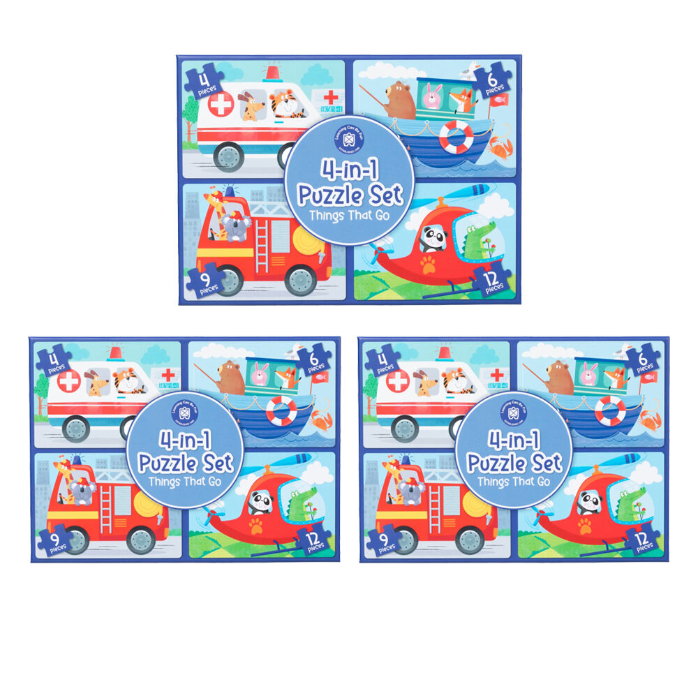 3PK Learning Can Be Fun 4-In-1 Kids Puzzle Activity Set Things That Go 4-12 Pieces
