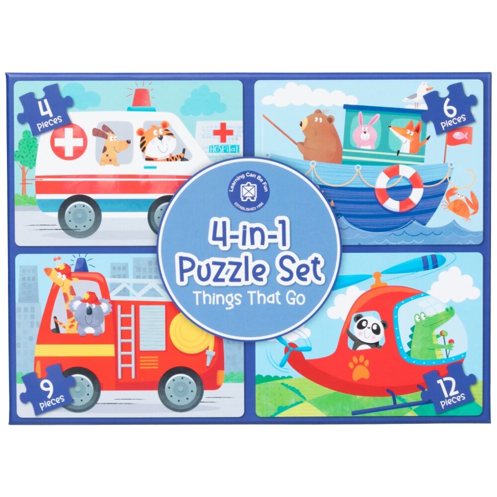 3PK Learning Can Be Fun 4-In-1 Kids Puzzle Activity Set Things That Go 4-12 Pieces