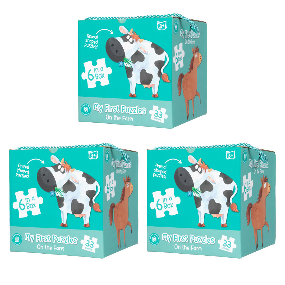 3x 6PK Learning Can Be Fun My First Puzzles Set On The Farm w/Carry Box 3y+