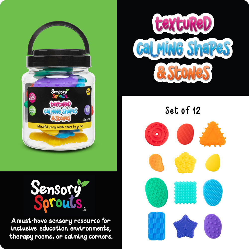 12pc Sensory Sprouts Textured Calming Shapes & Stones Set Kids Toy Multicoloured