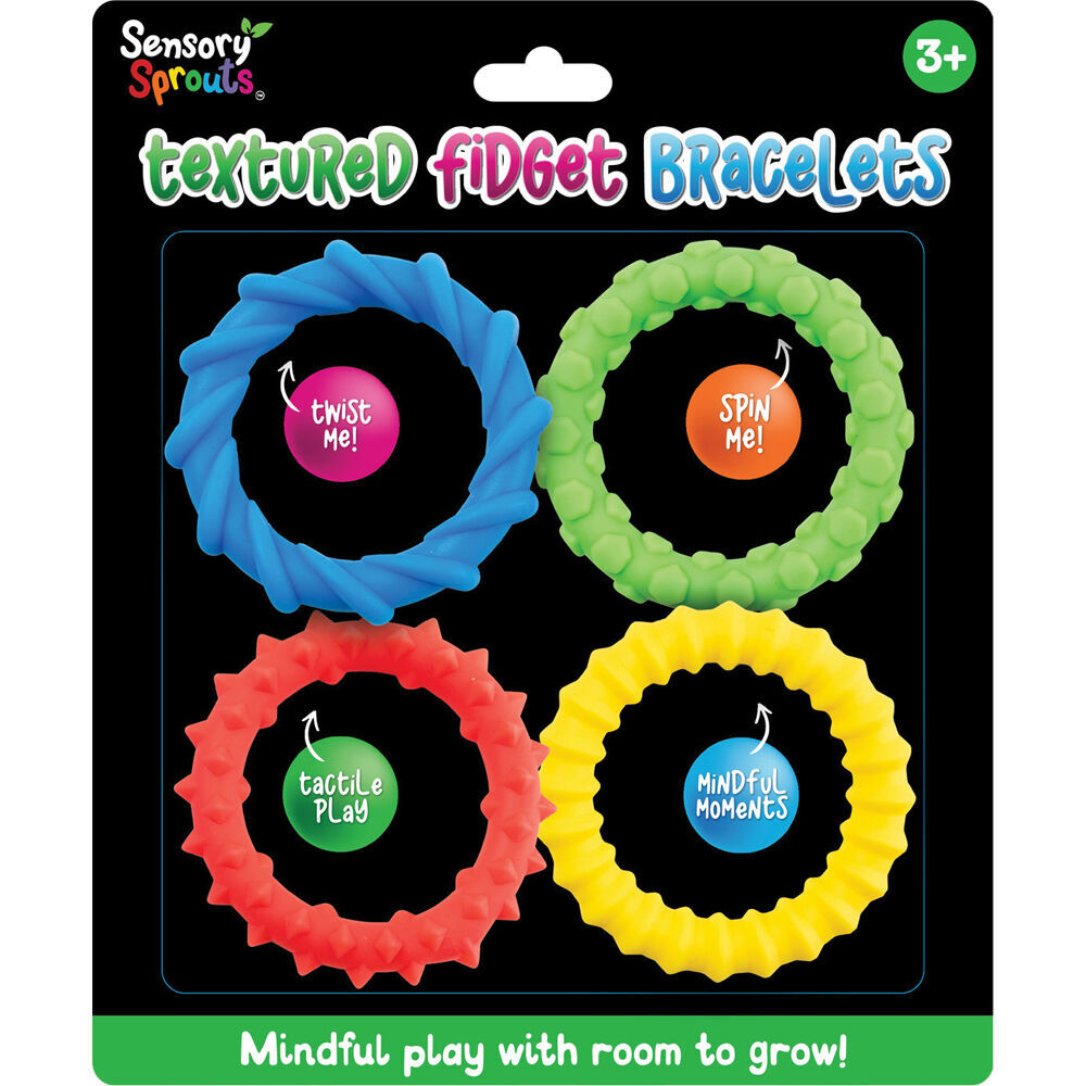4PK Sensory Sprouts Textured Fidget Bracelets Set Kids Toy Multicoloured