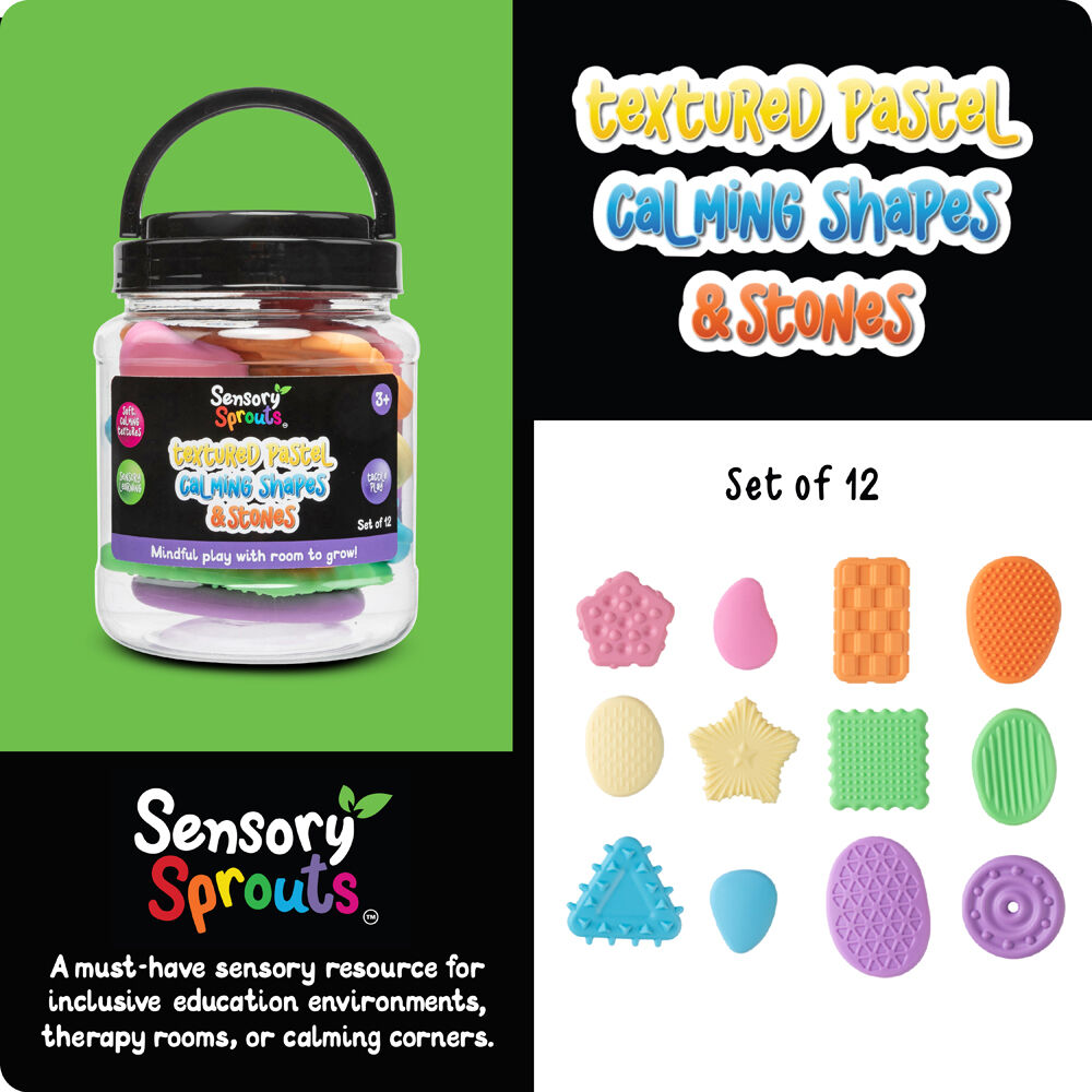 12pc Sensory Sprouts Textured Calming Shapes & Stones Kids Toy Pastel