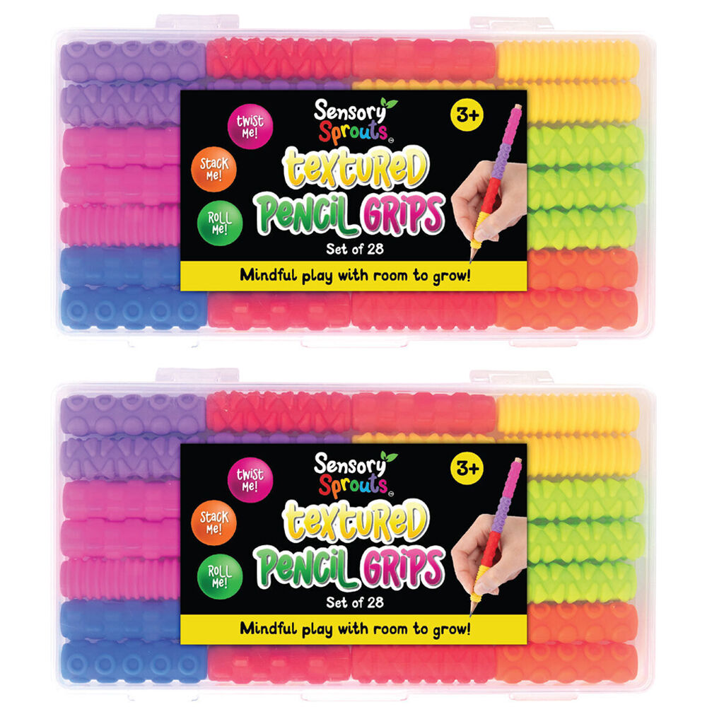 2x 28pc Sensory Sprouts Textured Pencil Grips Set Kids Toy Multicoloured