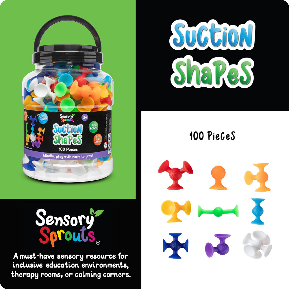 100pc Sensory Sprouts Suction Shapes Jar Kids Toy Multicoloured