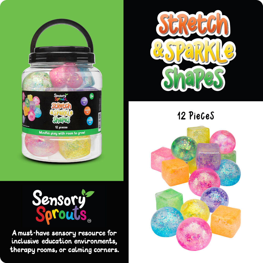 12pc Sensory Sprouts Stretch & Sparkle Shapes Jar Kids Toy Multicoloured