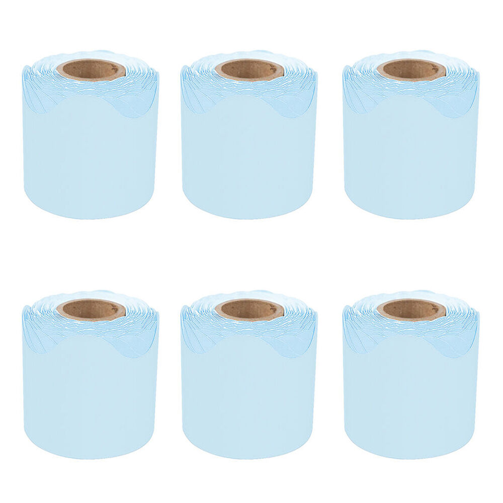 6PK Learning Can Be Fun Growing Minds Sky Blue Rolled Scallop Border 6.5x15.2cm