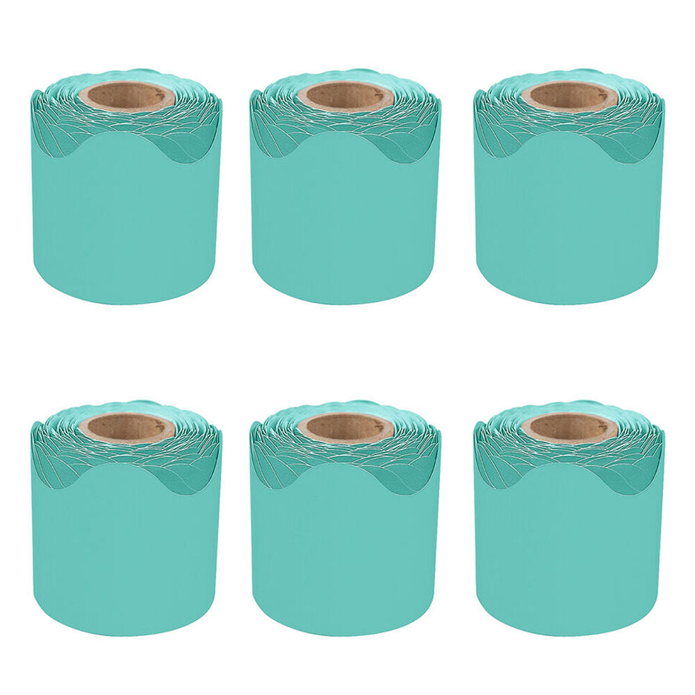 6PK Learning Can Be Fun Growing Minds Teal Rolled Scalloped Border 6.5 x 15.2cm