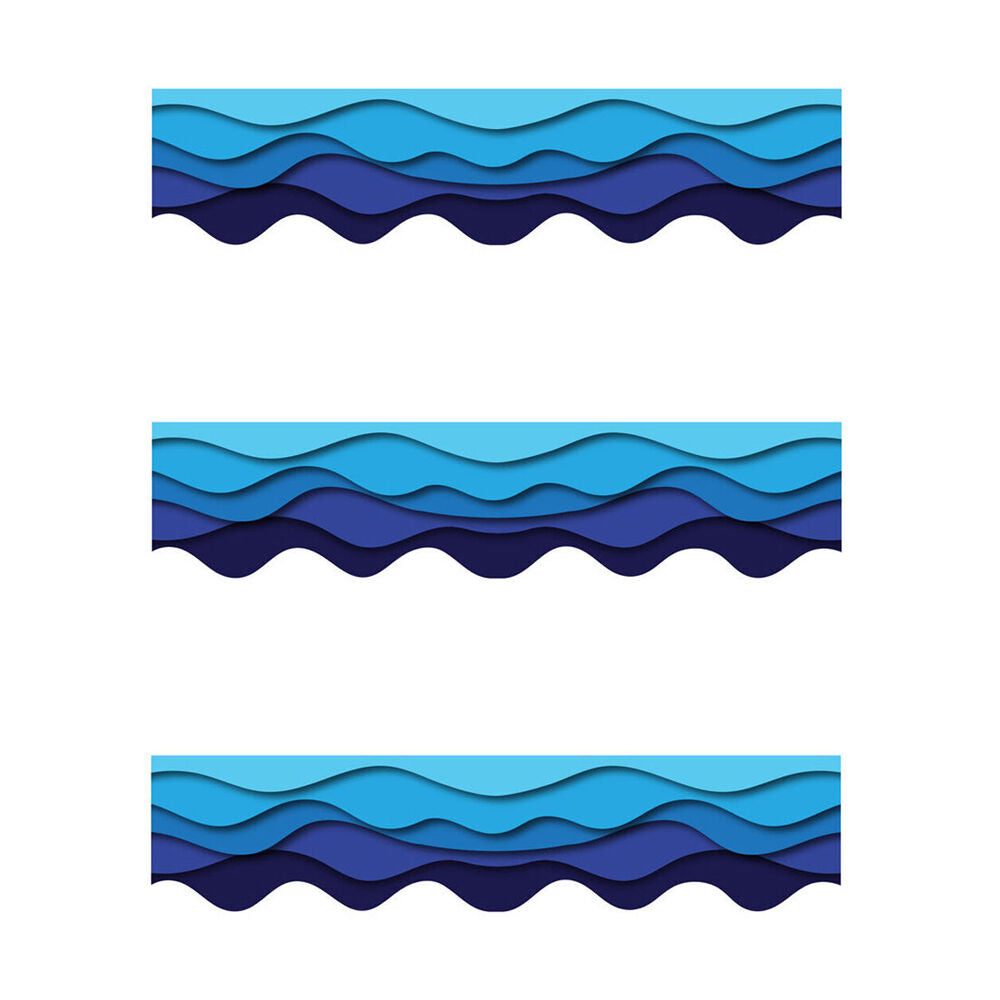3x 12pc Learning Can Be Fun Ocean Waves Scalloped Border Pack 90cm x 7.5cm
