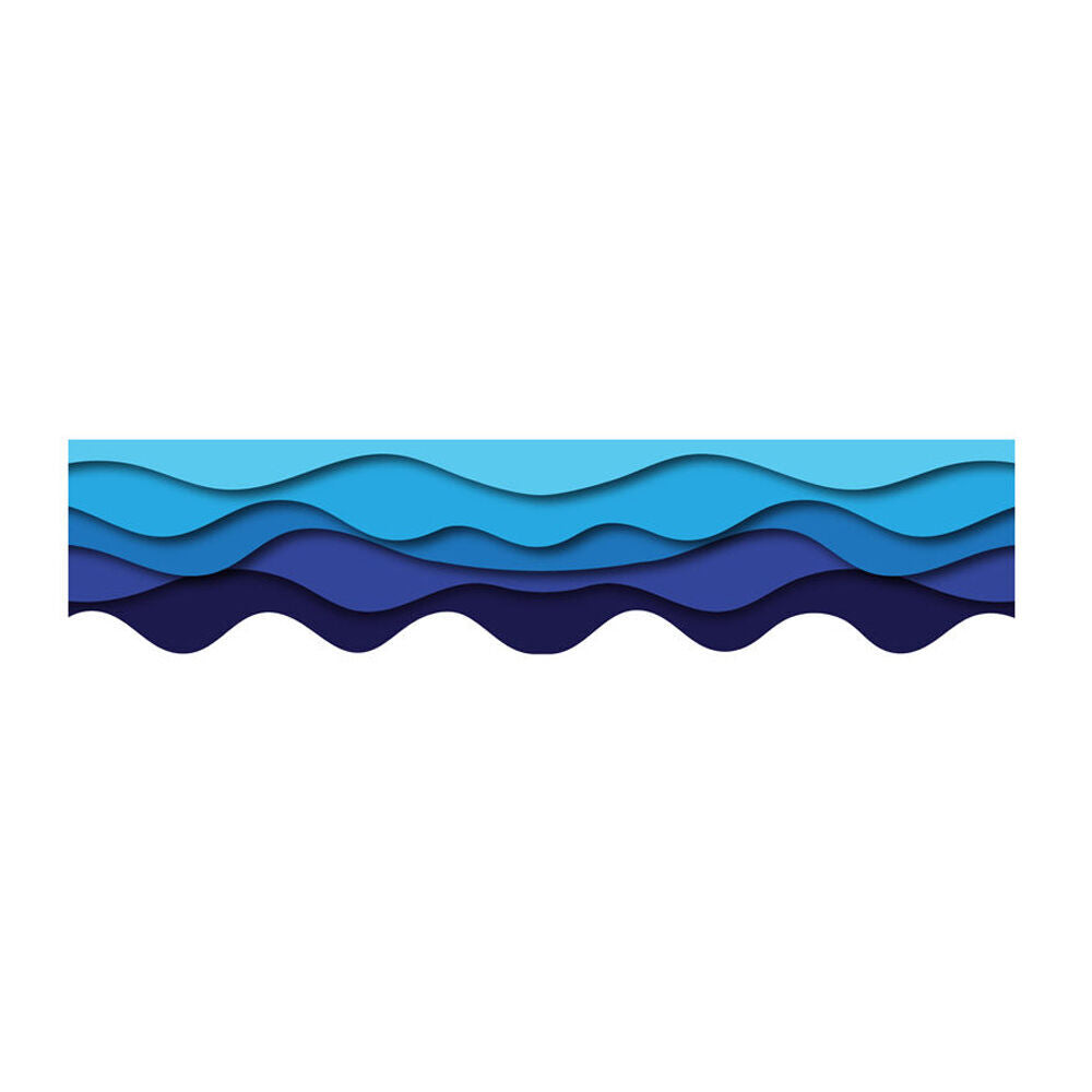3x 12pc Learning Can Be Fun Ocean Waves Scalloped Border Pack 90cm x 7.5cm