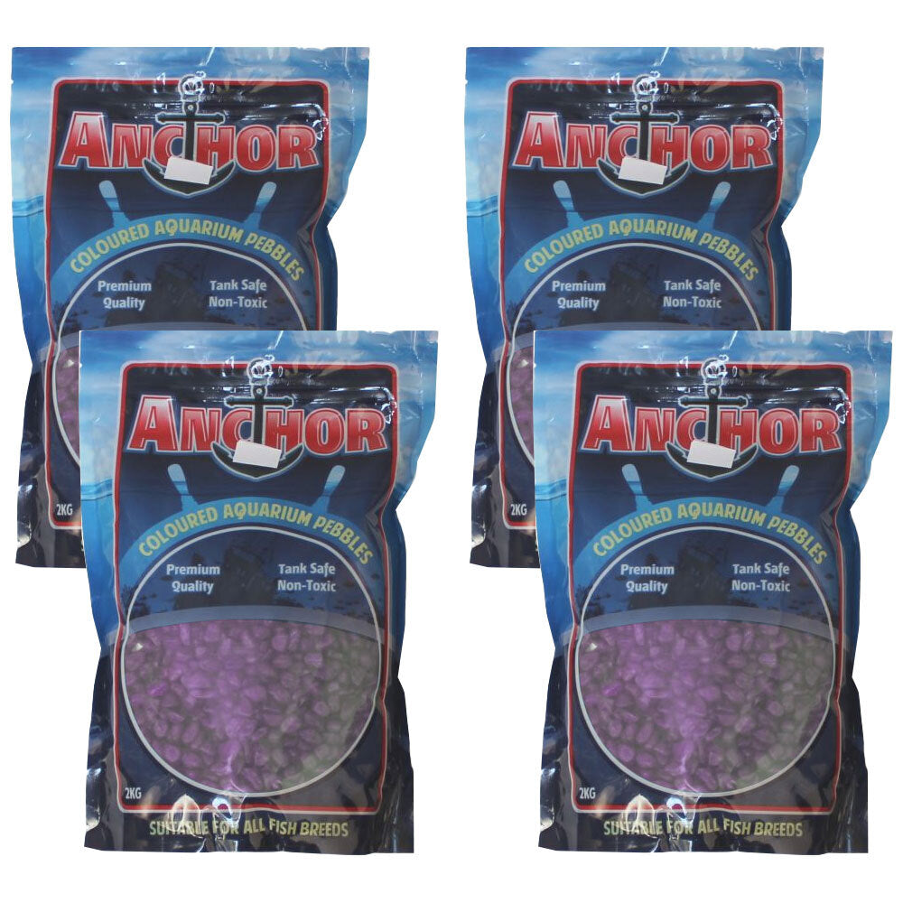 4PK Anchor Painted Coloured Aquarium Pebbles Gravel 2kg - Purple