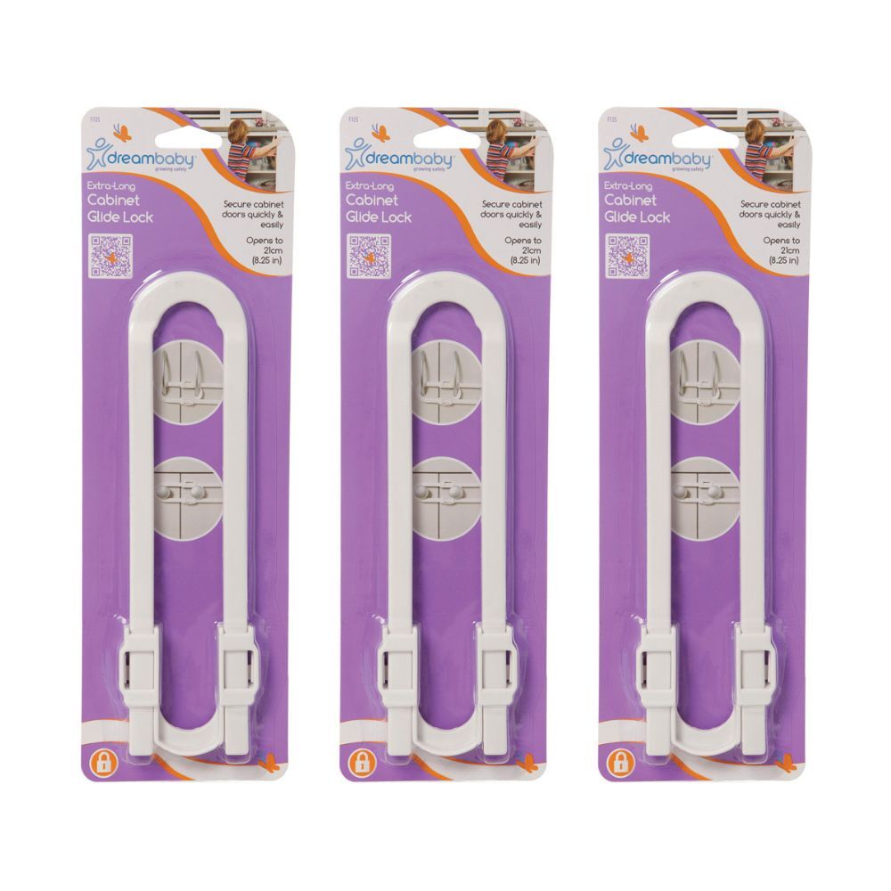 3PK Dreambaby Baby Safety Cabinet Glide Lock Extra Long White
