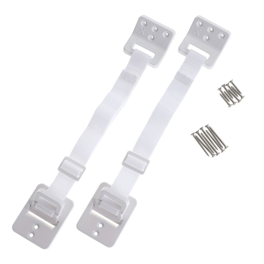 2pc Dreambaby Baby Safety Hinged Furniture Anchor w/ Adjustable Strap White