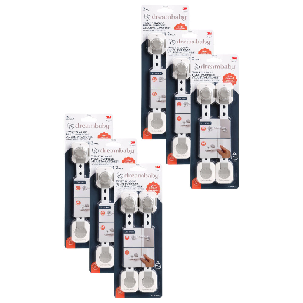 6x 2pc Dreambaby Baby/Kids Safety Twist n Lock Multi Purpose Latch White/Grey