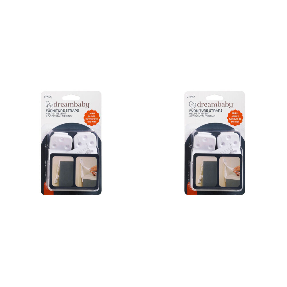 2x 2pc Dreambaby Anti Tip Safety Furniture Straps Wall Mounted - White
