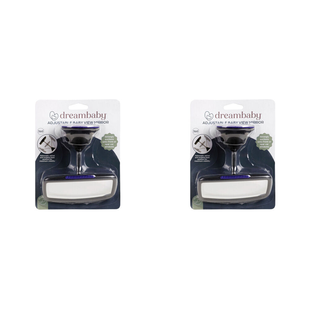 2PK Dreambaby Deluxe Adjustable Baby View Mirror w/ Rotating Swivel - Black
