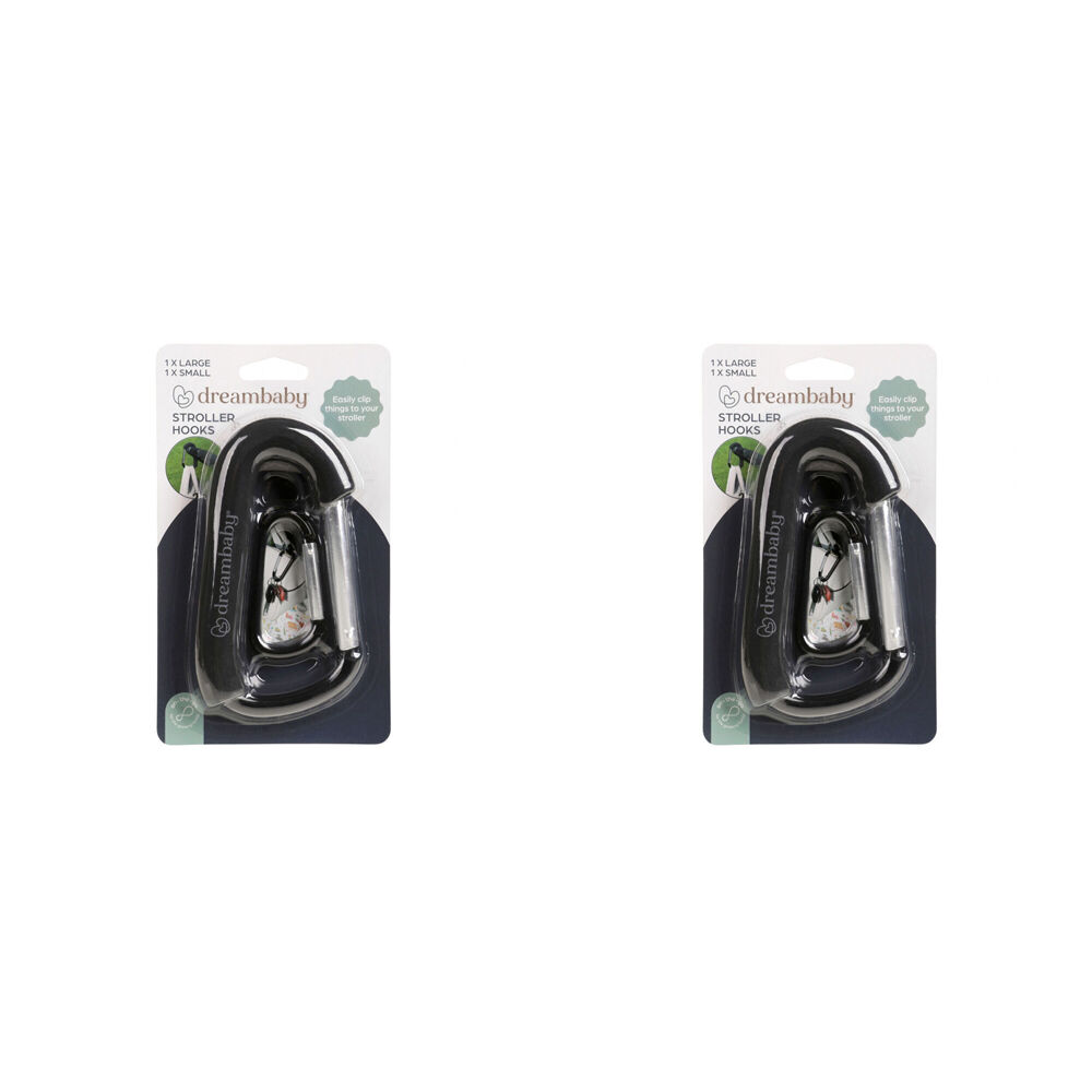2x 2pc Dreambaby Stroller Hook Carabiner Large/Small - Black