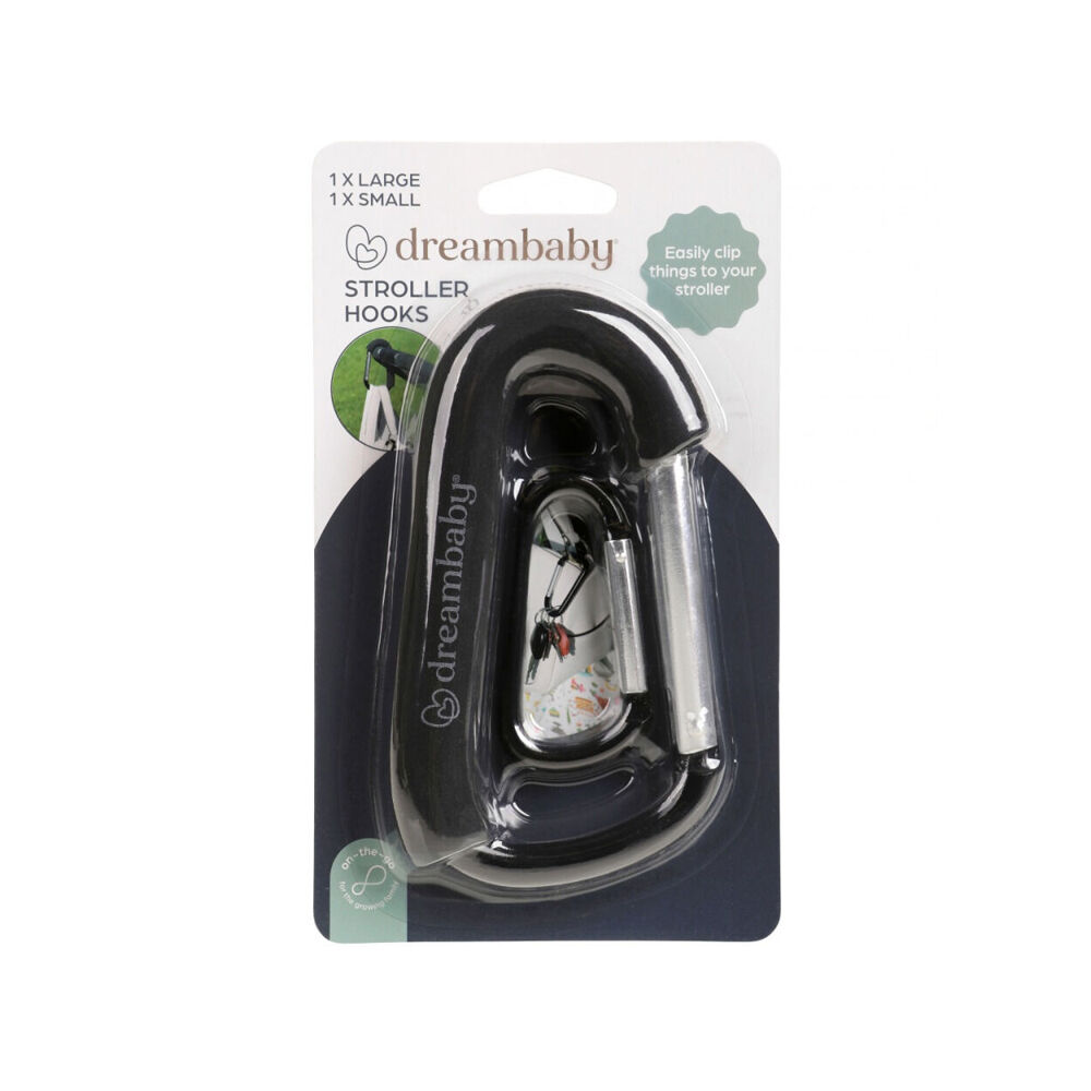2x 2pc Dreambaby Stroller Hook Carabiner Large/Small - Black