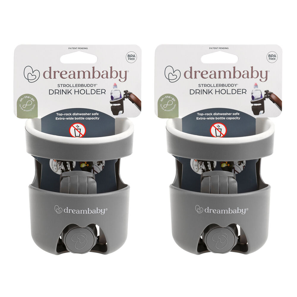 2PK Dreambaby Drink Holder For Stroller/Pram - Grey/White Trim