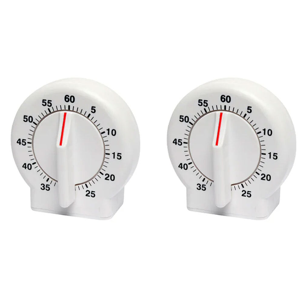 2PK Eterna Plastic 60-Minute Mechanical Kitchen Timer - White