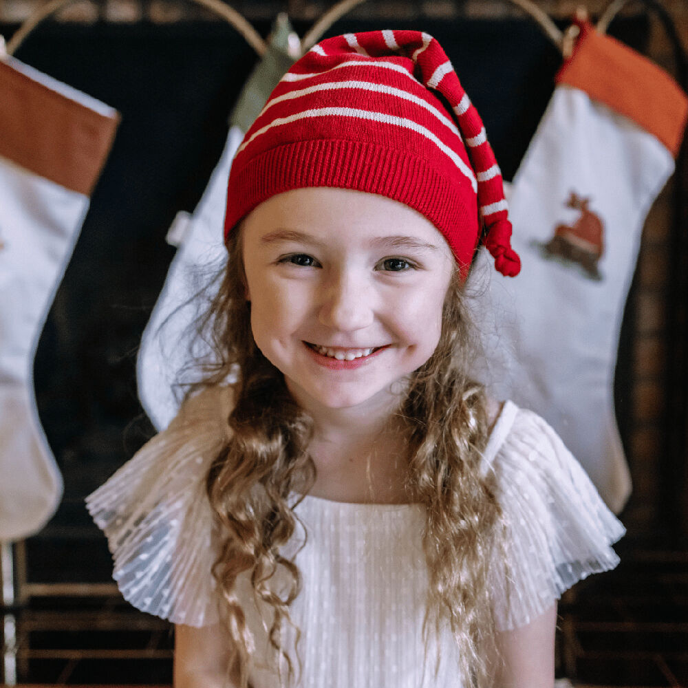 Fabelab Christmas Woodland Knitted Elf Hat Beanie Rio Red Kids Size 1-3y