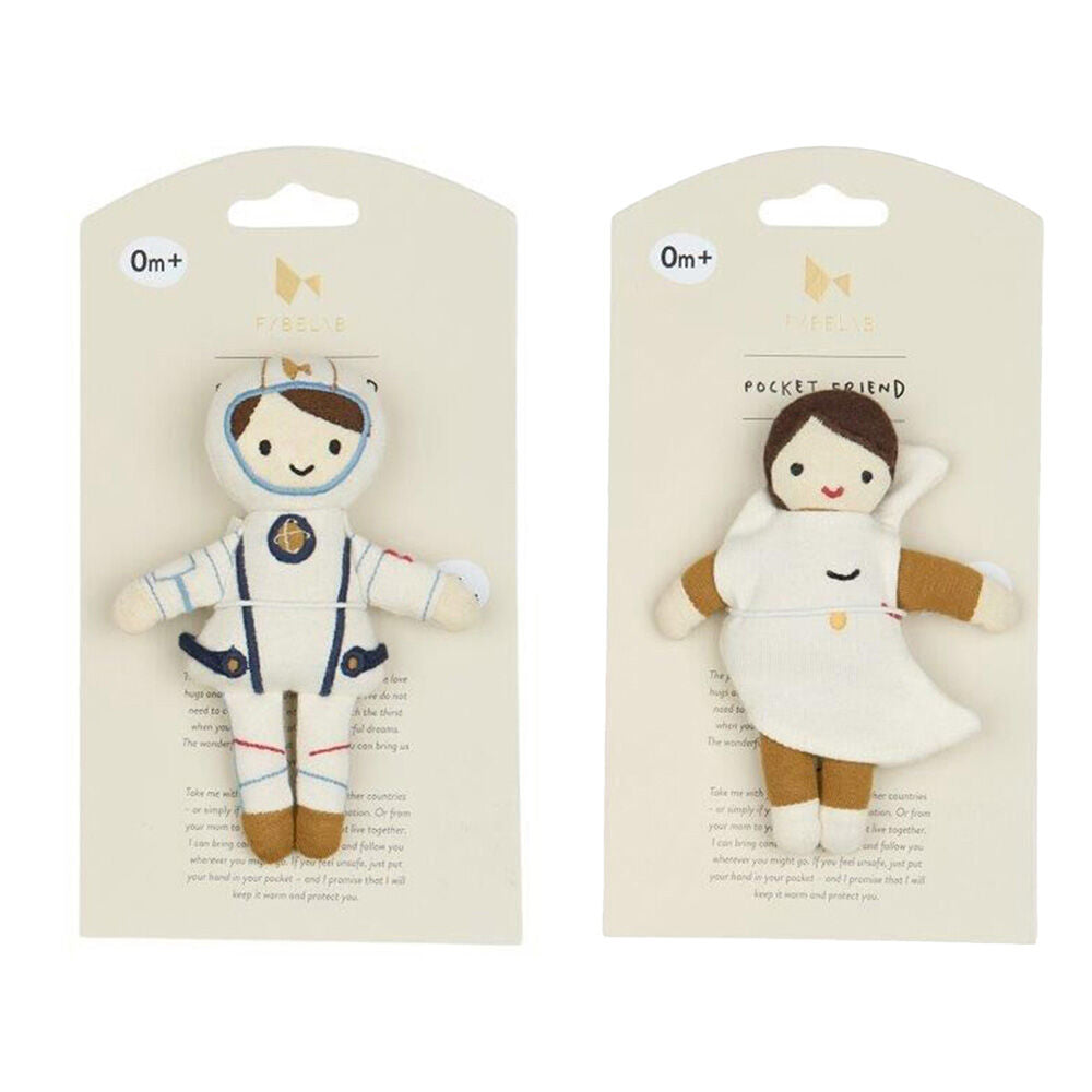2pc Fabelab Organic Cotton Kids Toy Pocket Friend Astronaut and Moon 14cm 0y+