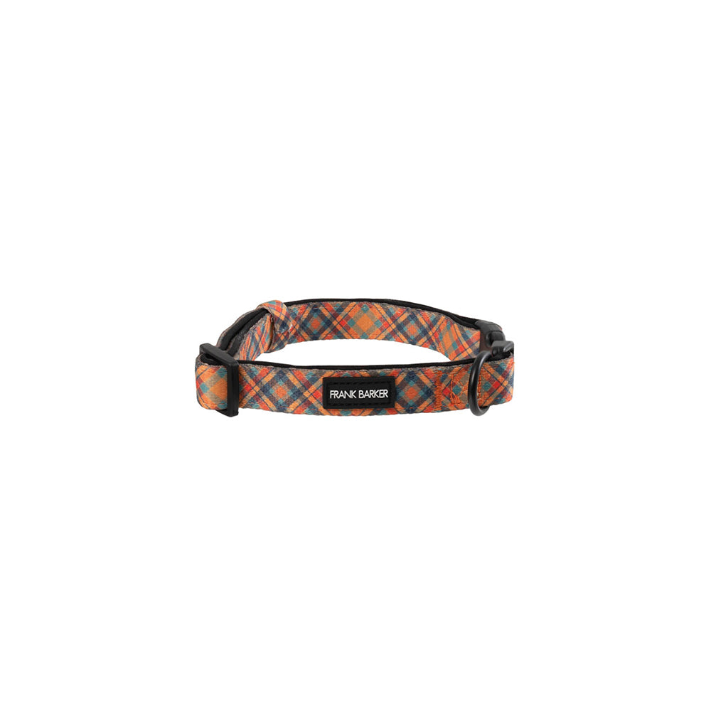 Frank Barker Adjustable 19-28cm Plaid Dog Collar Strap w/ Clasp XS Orange