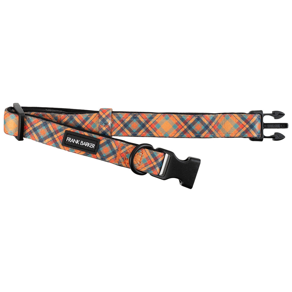 Frank Barker Adjustable 40-65cm Plaid Dog Collar Strap w/ Clasp L Orange