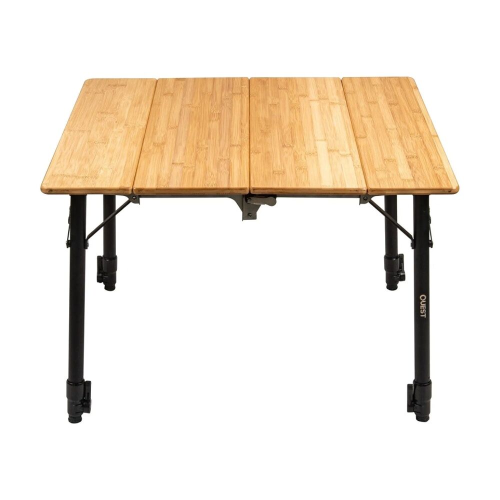 Quest Outdoors Bamboo Camp Table Adjustable Folding w/Bottleopener 70cm Small