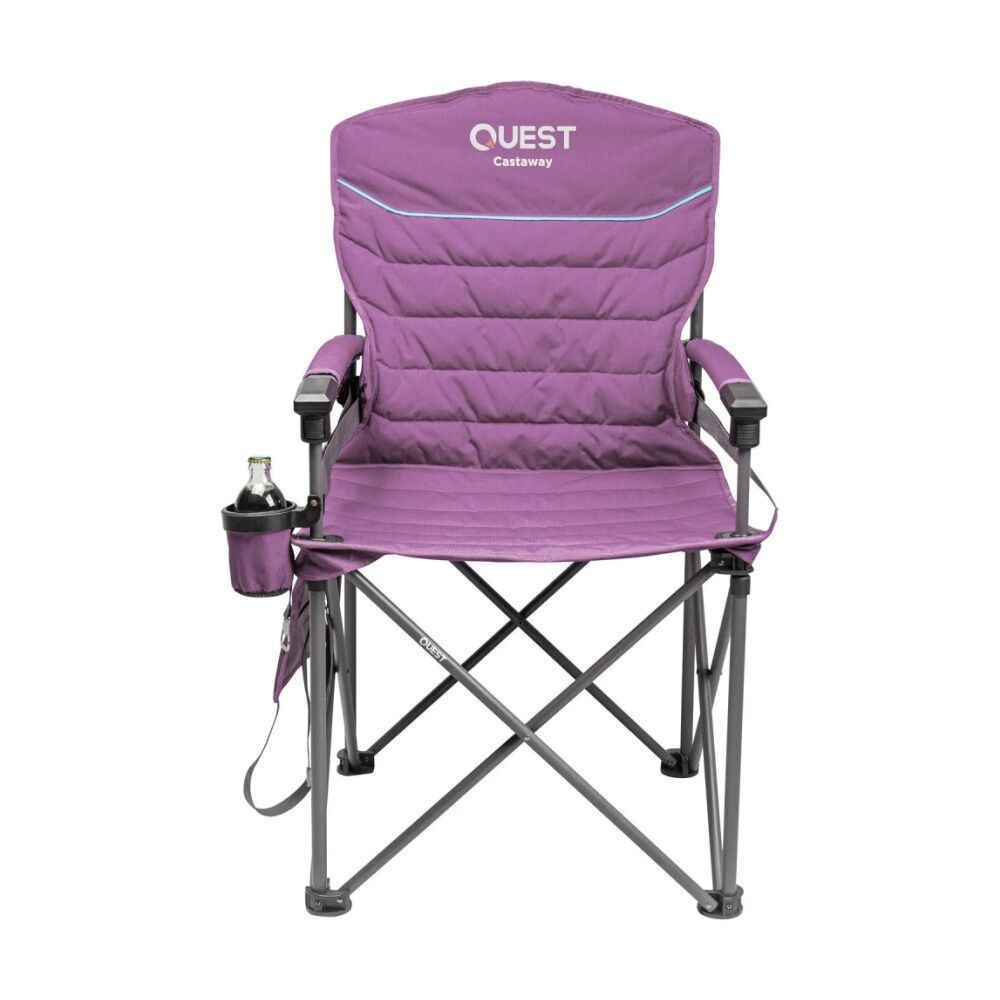 Quest Outdoors Castaway Hard Arm Camping Chair Padded Arms 200kg Max Purple