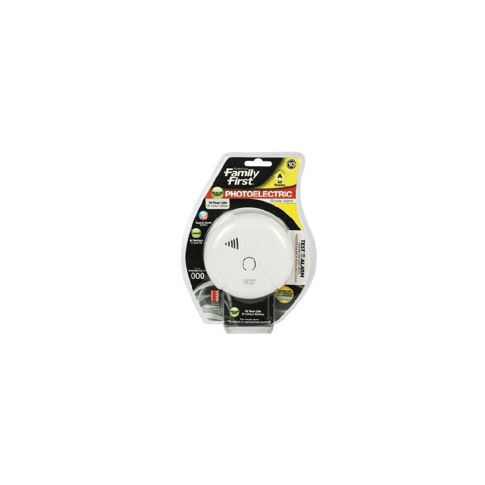 4PK Family First Photoelectric Smoke Alarm 10Yr Lithium w/ Test & Hush Btn All Rooms