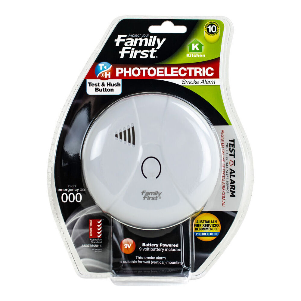 4PK Family First Photoelectric Smoke Alarm For Kitchen w/ Test & Hush Button 9V