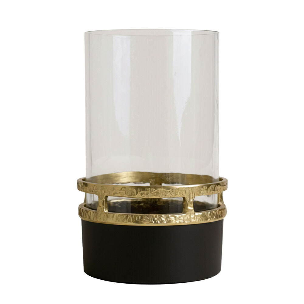 SS Collective Antiqued Glass Hurricane Candle Flute Holder Black and Gold