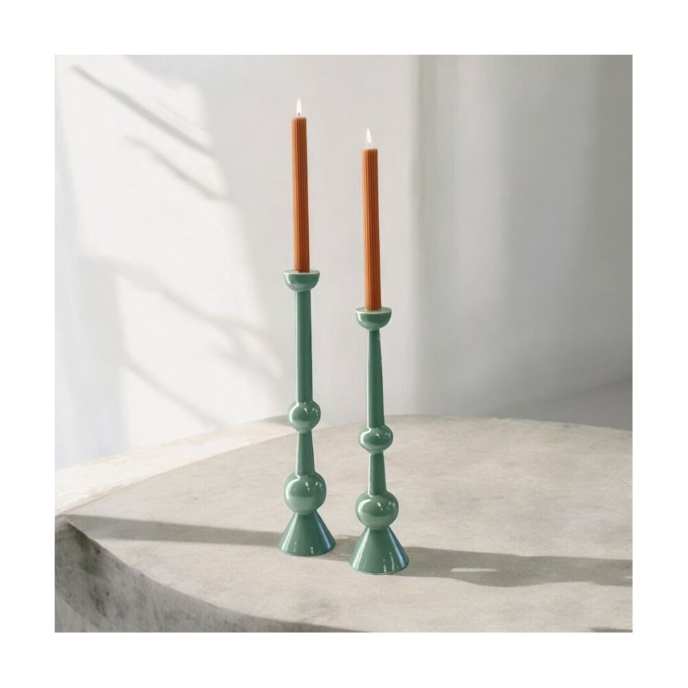 SS Collective Small Enamelled Green Candlestick Candle Holder 39cm