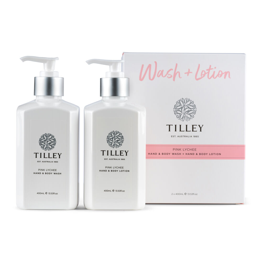 2pc Tilley Classic White Pink Lychee Wash & Lotion Twin Pack Hand Body 2x400ml