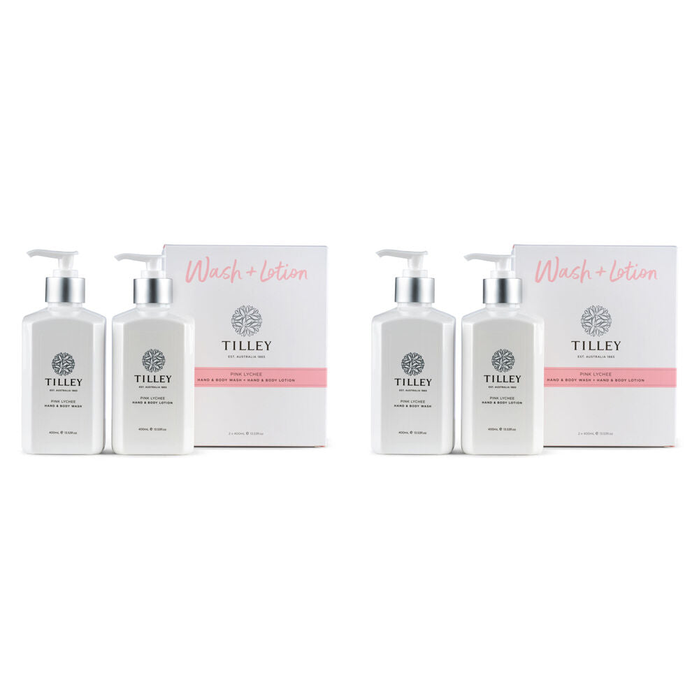 2x 2pc Tilley Classic White Pink Lychee Wash & Lotion Twin Pack Hand Body