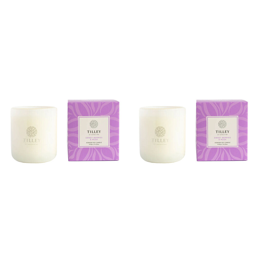 2PK Tilley Classic White Sweet Berries & Musk Soy Candle Scented 375g