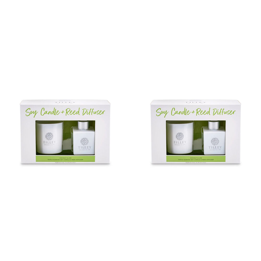 2x 2pc Tilley Classic White Coconut & Lime 160g Candle 75mL Reed Diffuser Pack