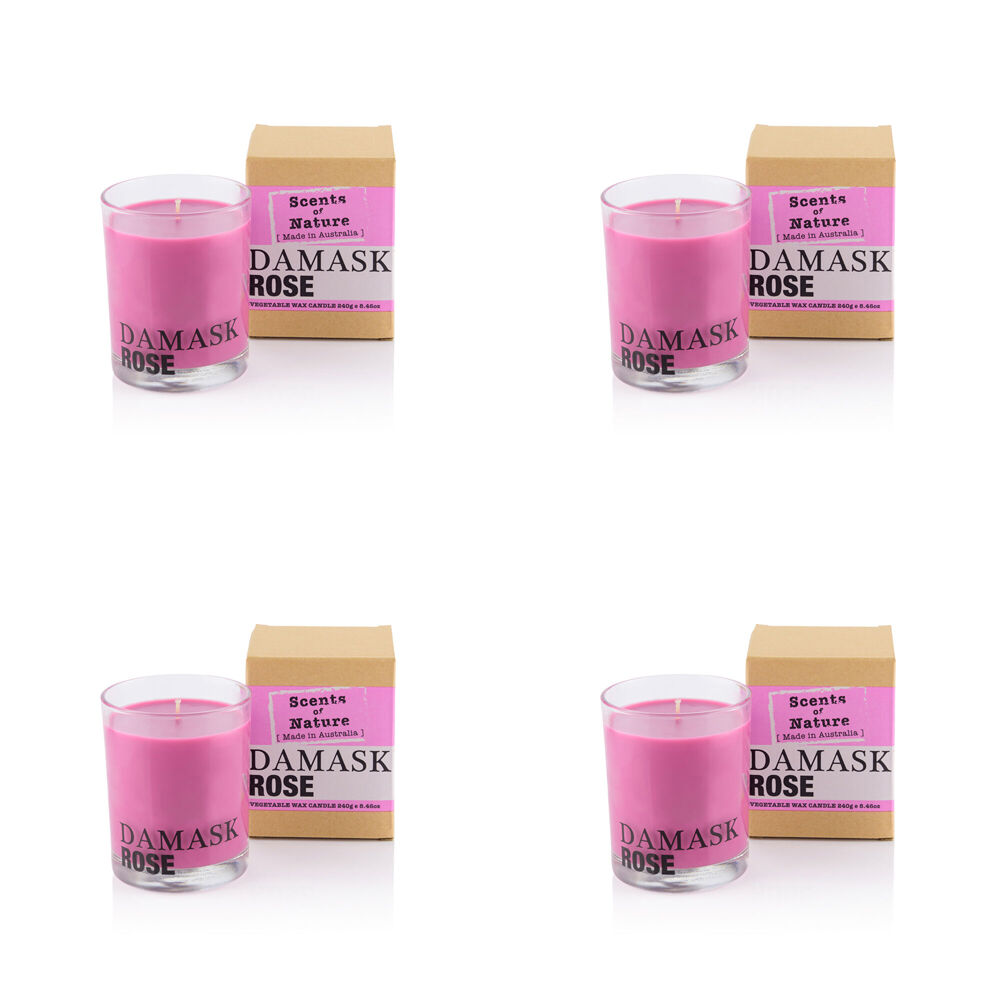 4PK Scents Of Nature Damask Rose Soy Candle Scented 240g