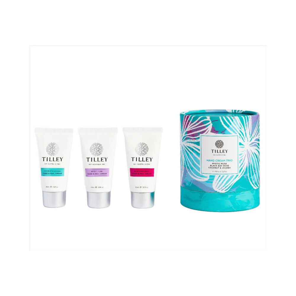 3pc Tilley Classic White Hand & Nail Cream Musk Rose Coconut Jojoba 3x45ml