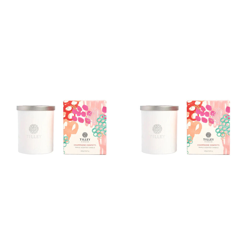 2PK Tilley Classic White Festive Candle Champagne Confetti Limited Edition 240g