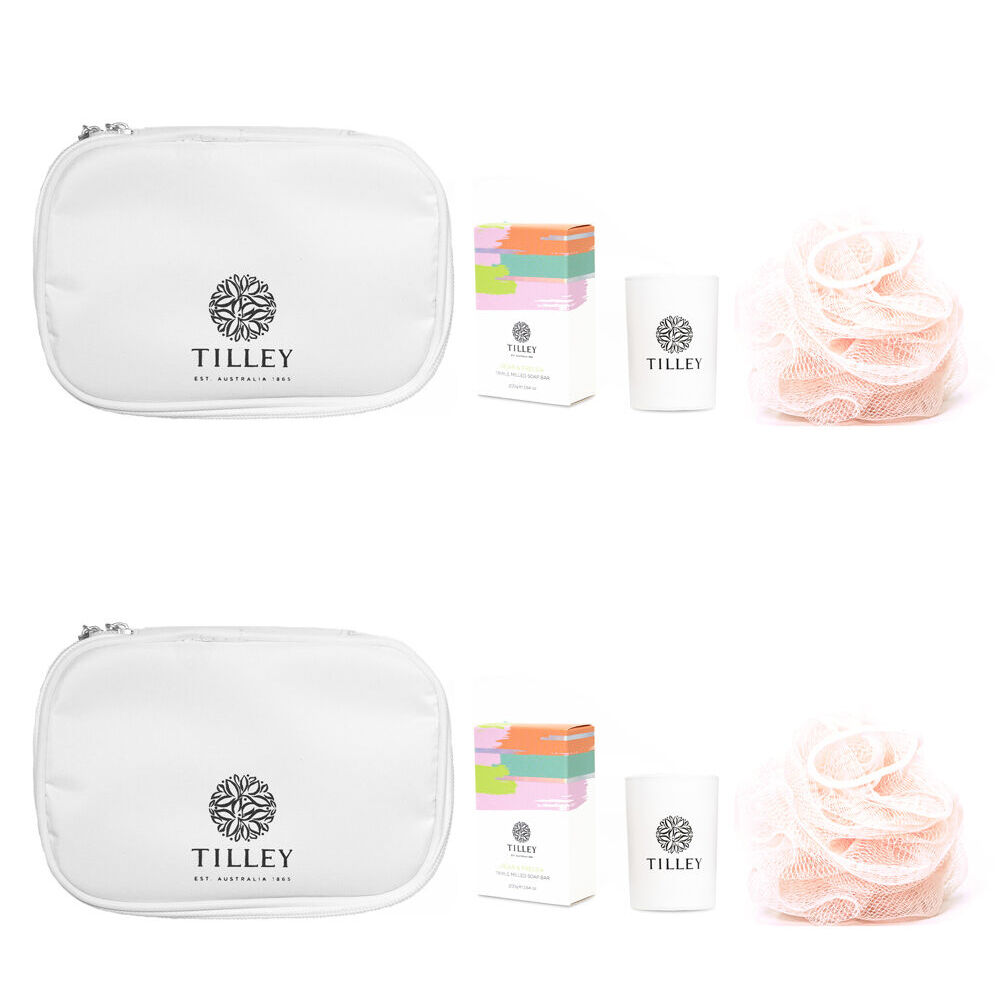 2x 3pc Tilley Classic White Pear & Freesia Pamper Set Candle Soap Loofah