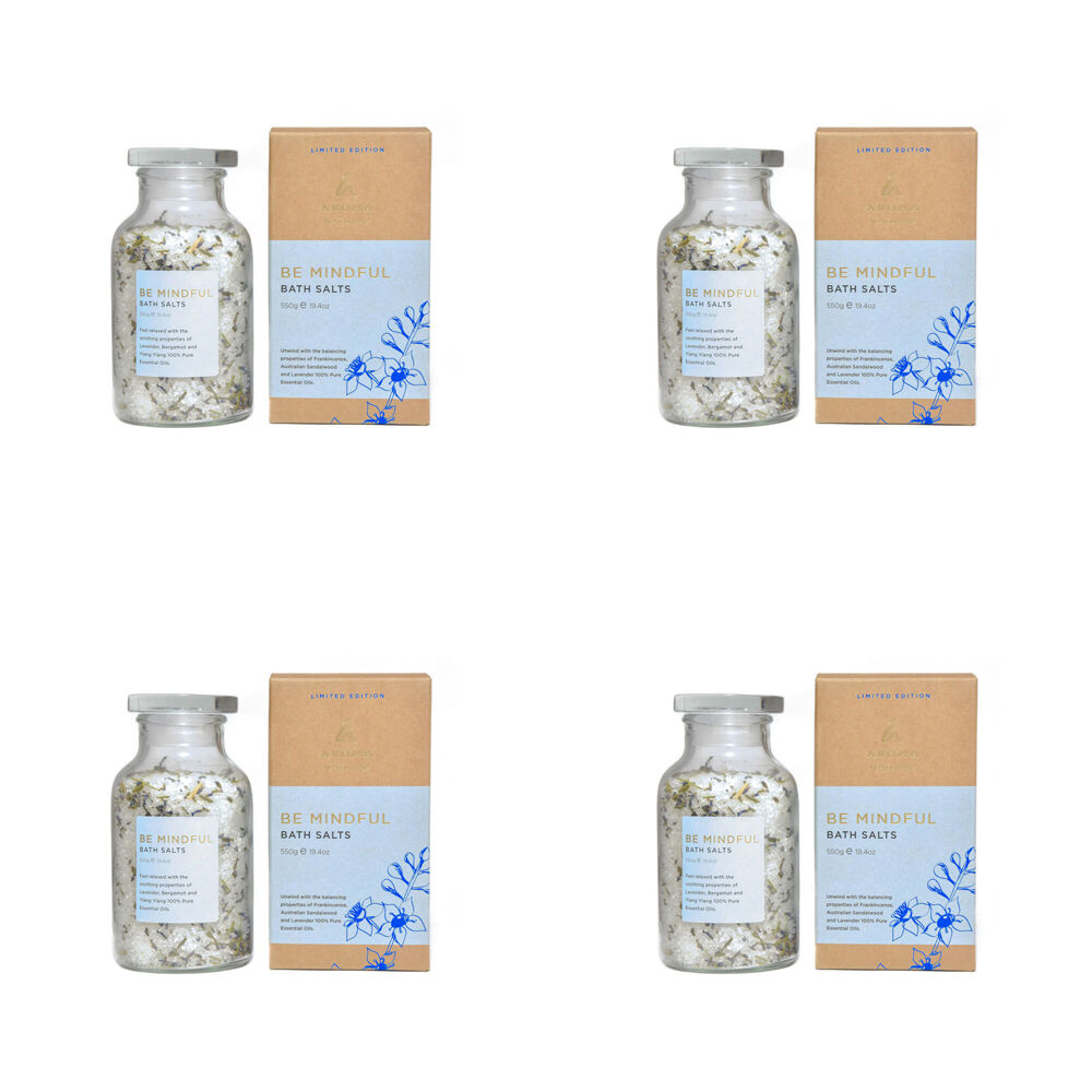 4PK Aroma Natural Bath Salts Be Mindful Lavender Bergamot & Ylang 550g