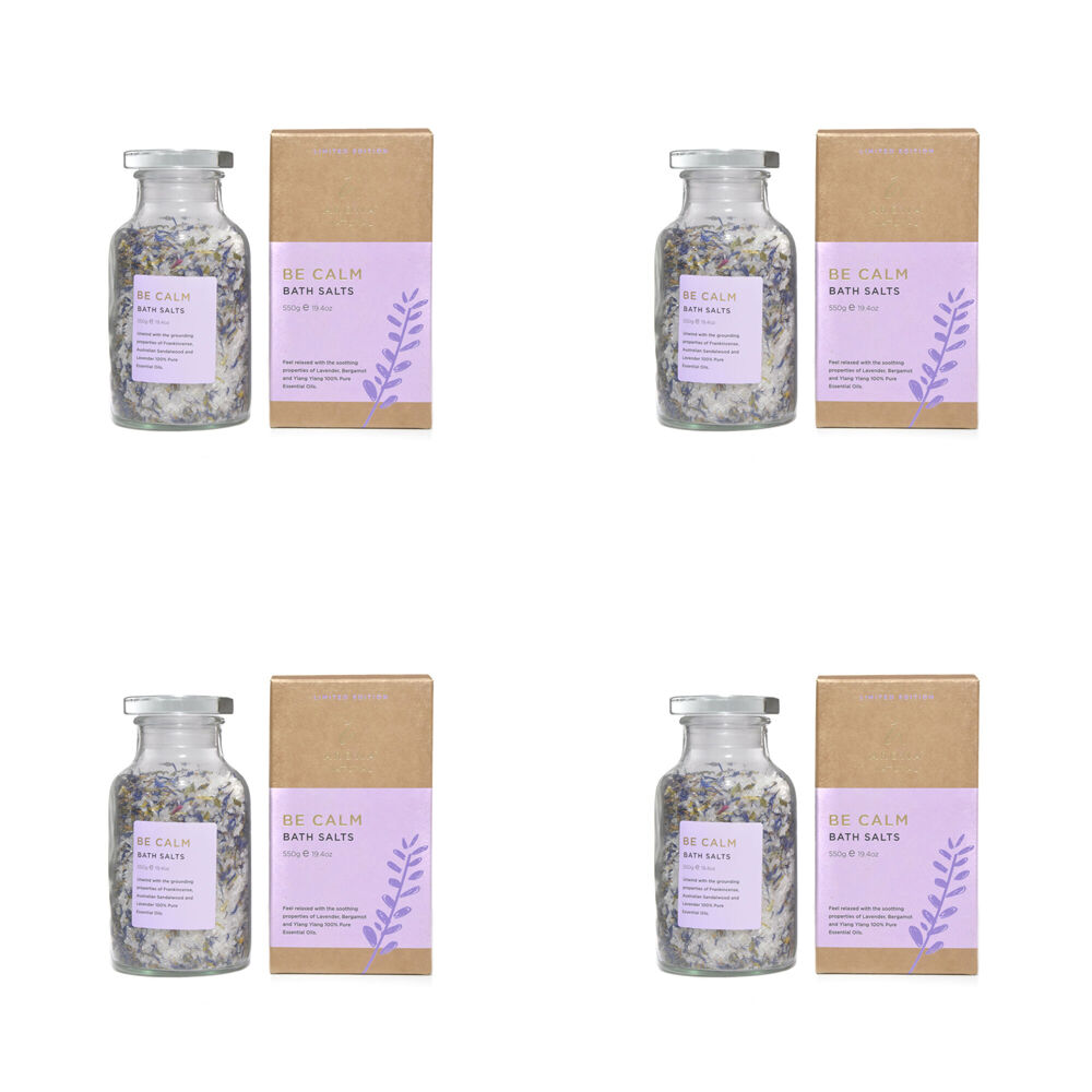 4PK Aroma Natural Bath Salts Be Calm Lavender Bergamot & Ylang 550g