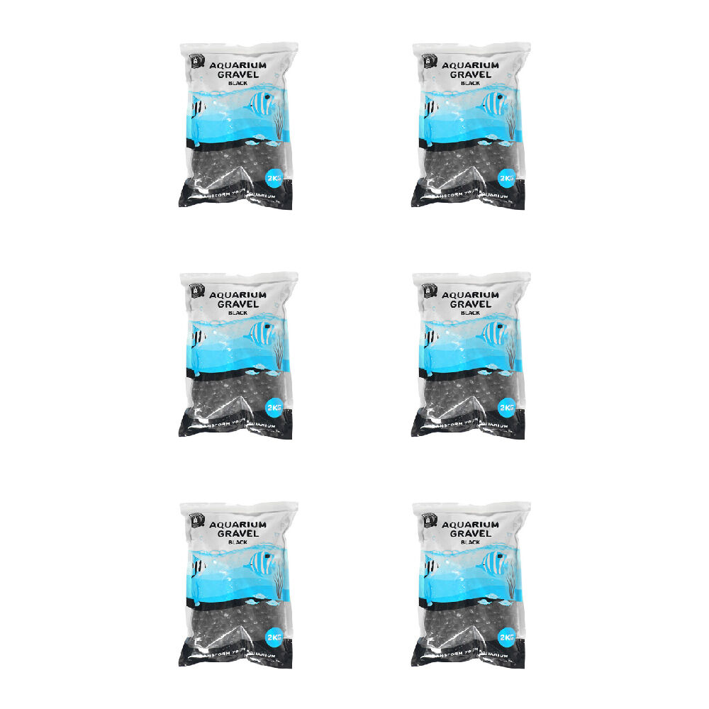 6PK Dudley's World Of Pets Aquarium/Fish Tank Gravel 2kg - Black