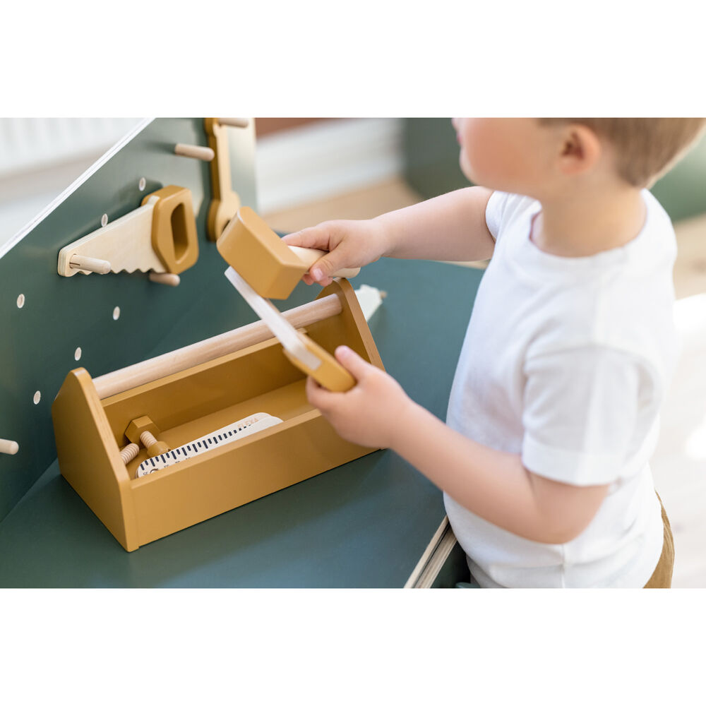 4pc Flexa Wooden Toolbox with Tools for Kids/Toddler Mustard 2y+