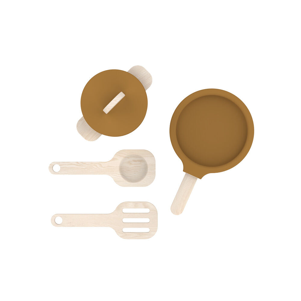 4pc Flexa Wooden Pot and Pan Set for Kids/Toddler Mustard 3y+