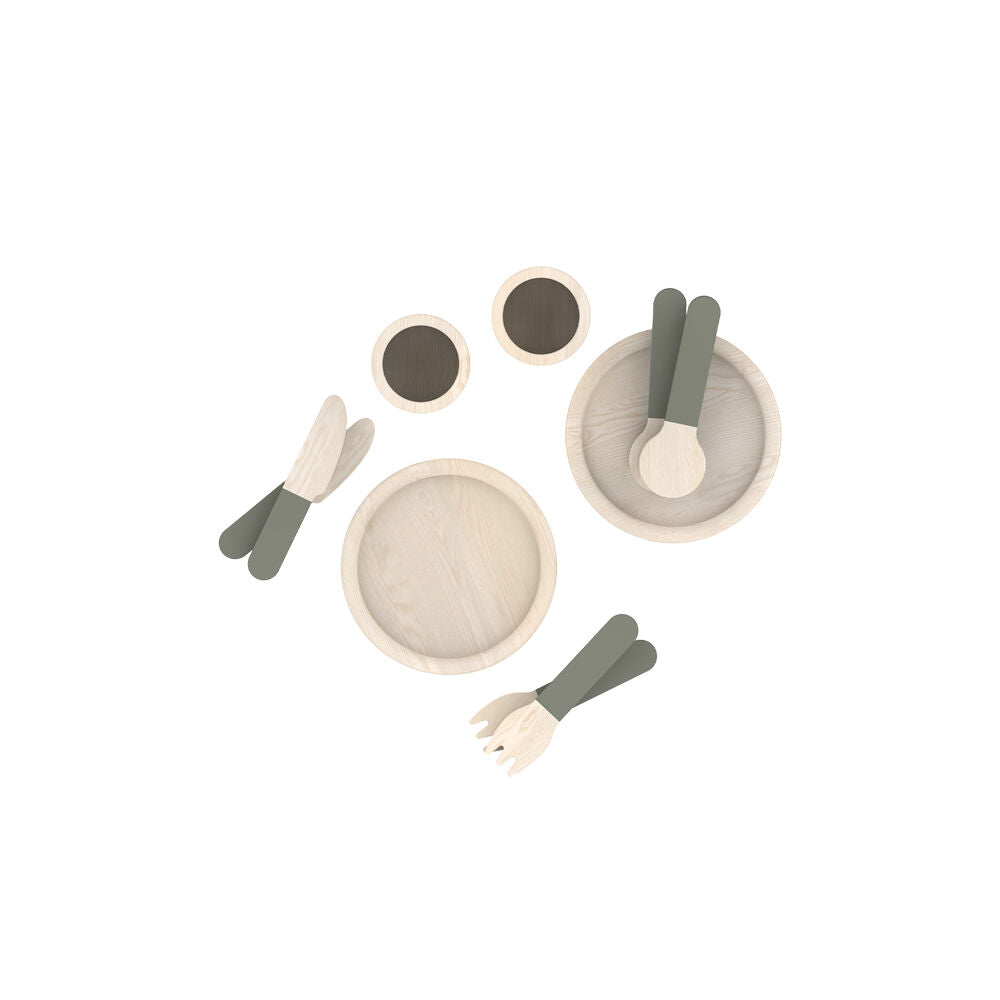 10pc Flexa Wooden Tableware Set for Kids/Toddler Green-ish 2y+