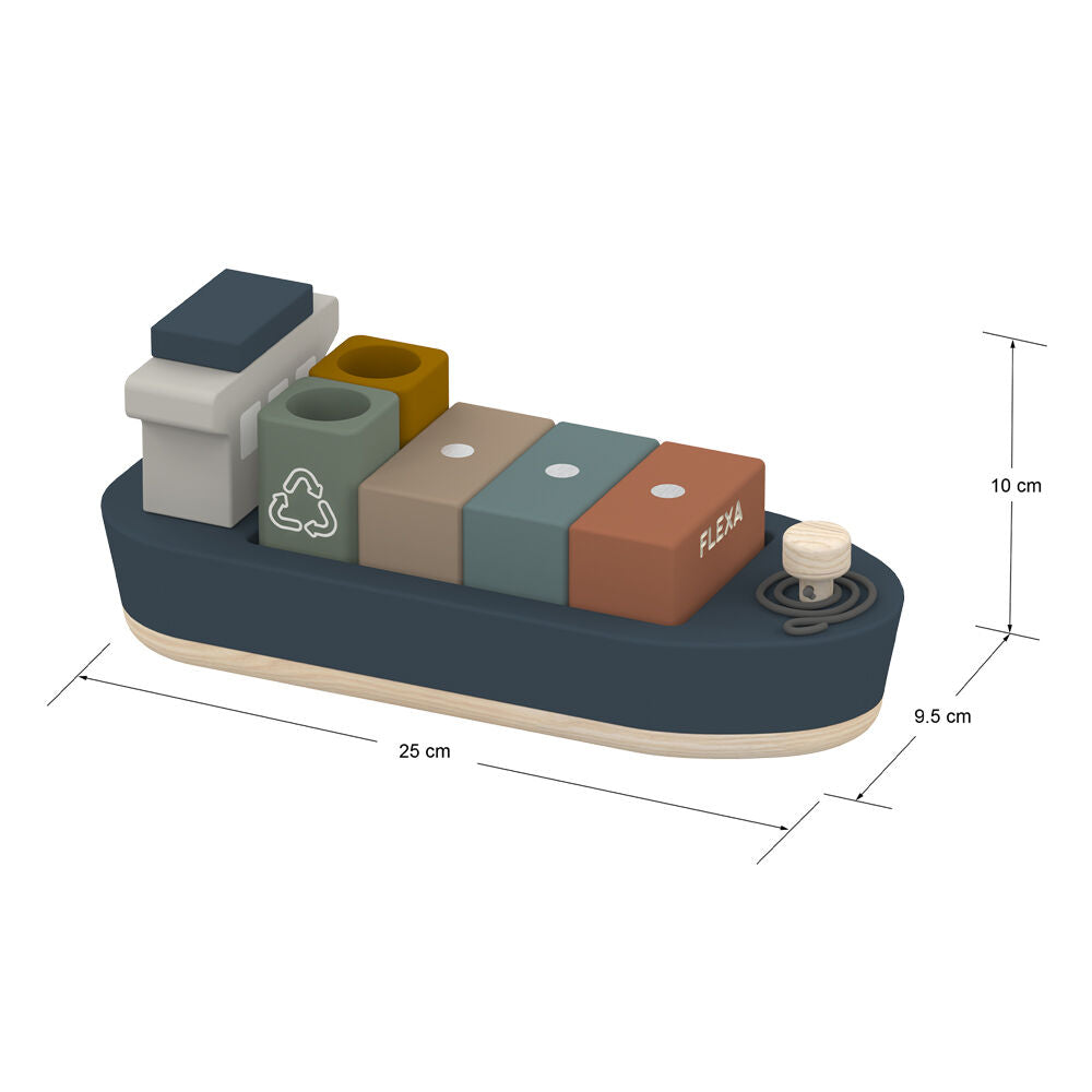 6pc Flexa Wooden Container Ship with Magnet for Loading 2y+