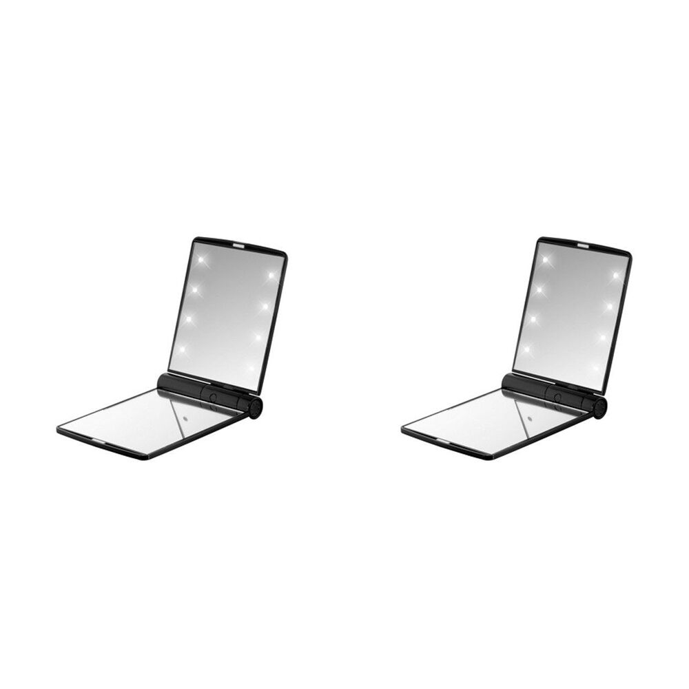 2PK Flo Accessories LED Compact Mirror Illuminated Women's Black Mini Vanity